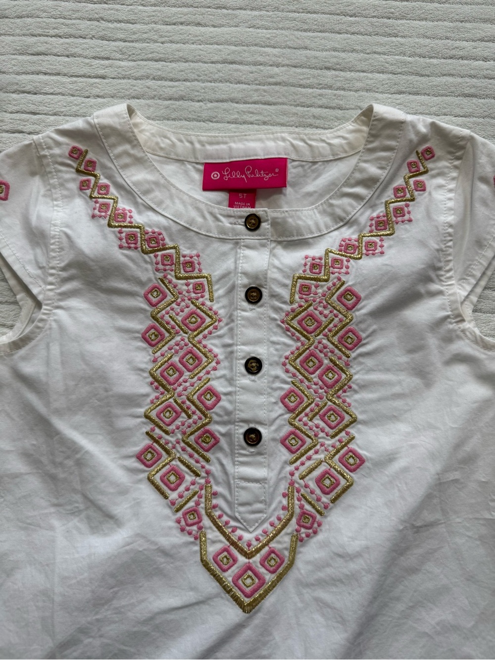 Lilly Pulitzer White Embroidered Girls Top with Pink Accents - Picture 3 of 9